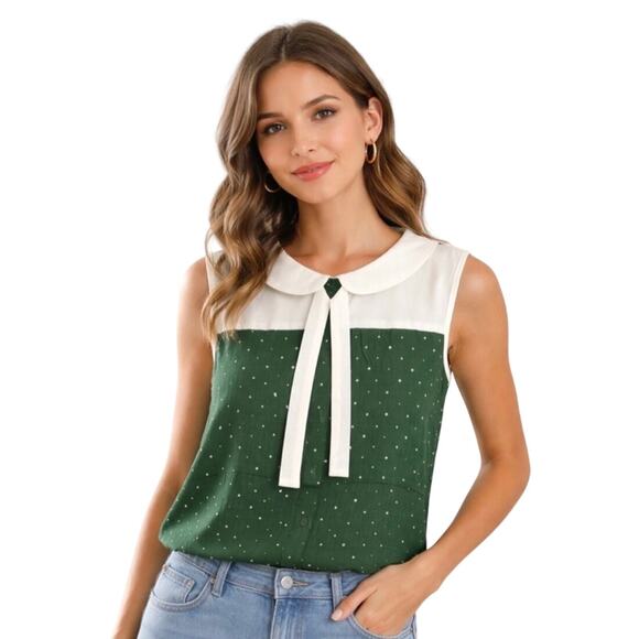 Unique Vintage Tops - Unique Vintage Tulip B Green White Polka Dot Blouse L NWT